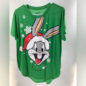 Looney Tunes Bugs Bunny Christmas T-Shirt Size 15-17 XL Bright green Short SLV